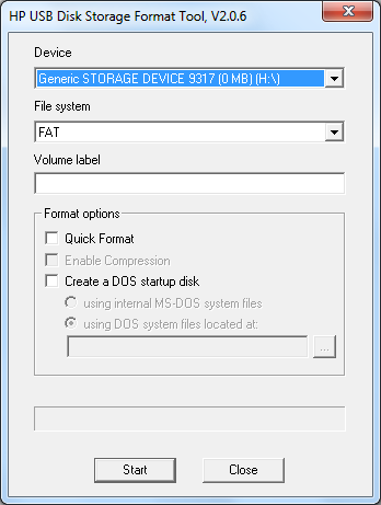 запуск HP USB Drive Format