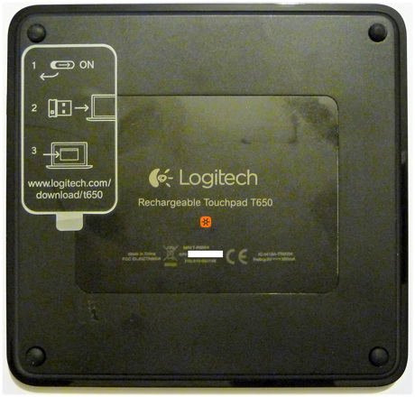Logitech Rechargeable Touchpad T650 – вид с обратной стороны